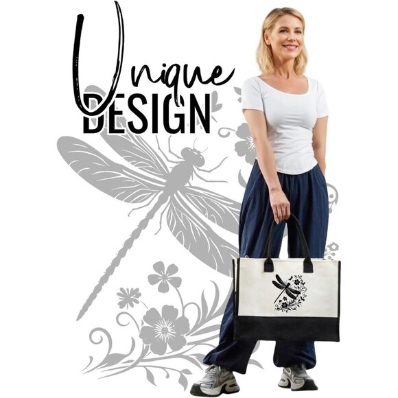 Canvas Tote Bag with Zipper and Shoulder Strap for Women, Stylish and Durable